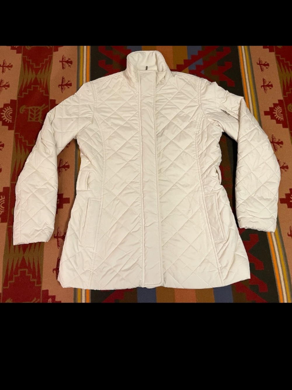 Lauren Ralph Lauren Jacket Womens Small Ivory Quilted Mid Length Coat Zip EUC